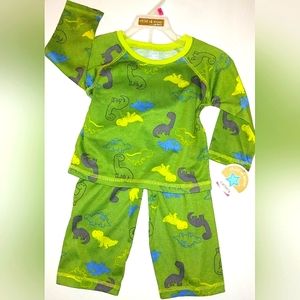 ☆NWT☆Toddler Loose Fit Green Dinosaur 2pc Long Sleeve Top & stretch Pant Pajamas